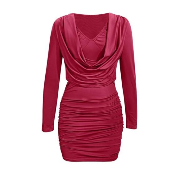 Draped V-Neck Long Sleeve Bodycon Mini Dress - Picture 7 of 16